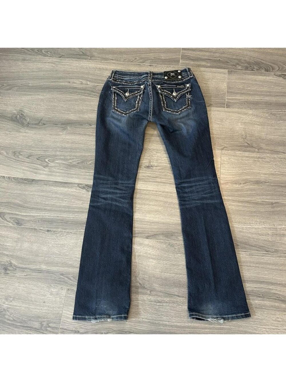 Miss Me Jeans Womens 27 Blue Dark Wash Signature Boot Bootcut Embroidered Flap